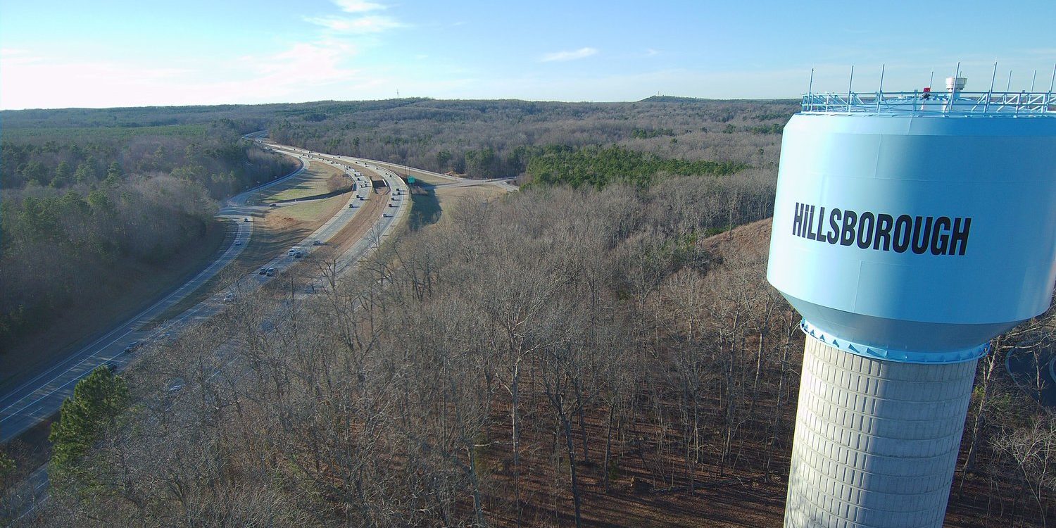 Water tower close to the highway
