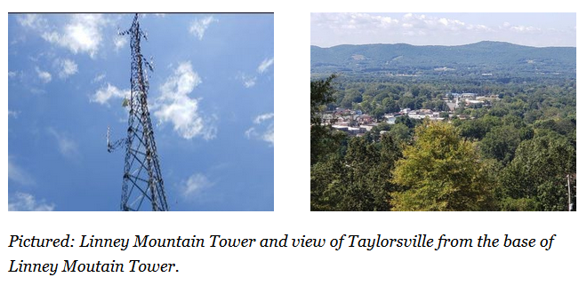 Linney Tower and view of Taylorsville from the base