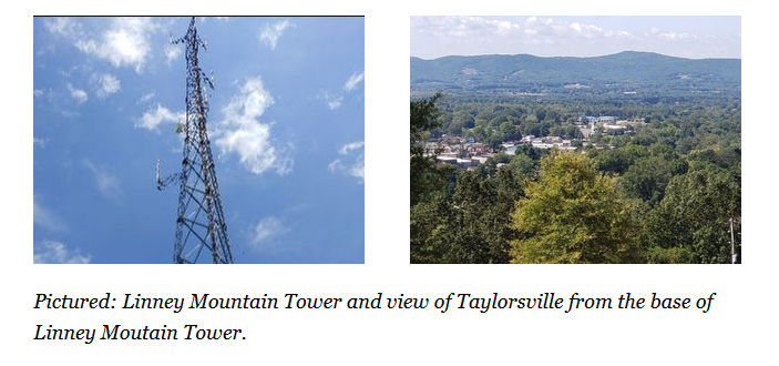 Linney Tower and view of Taylorsville from the base